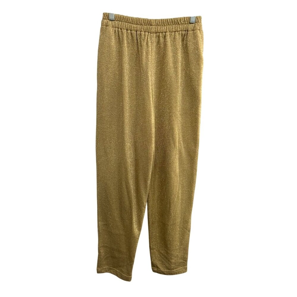 Nooshin Womens Gold Sparkle Knit Pants Elastic Waistband Pockets Size Medium